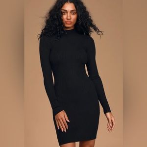 NWT Lulus - size S - Snug As Can Be Black Ribbed Mock Neck Sweater Dress